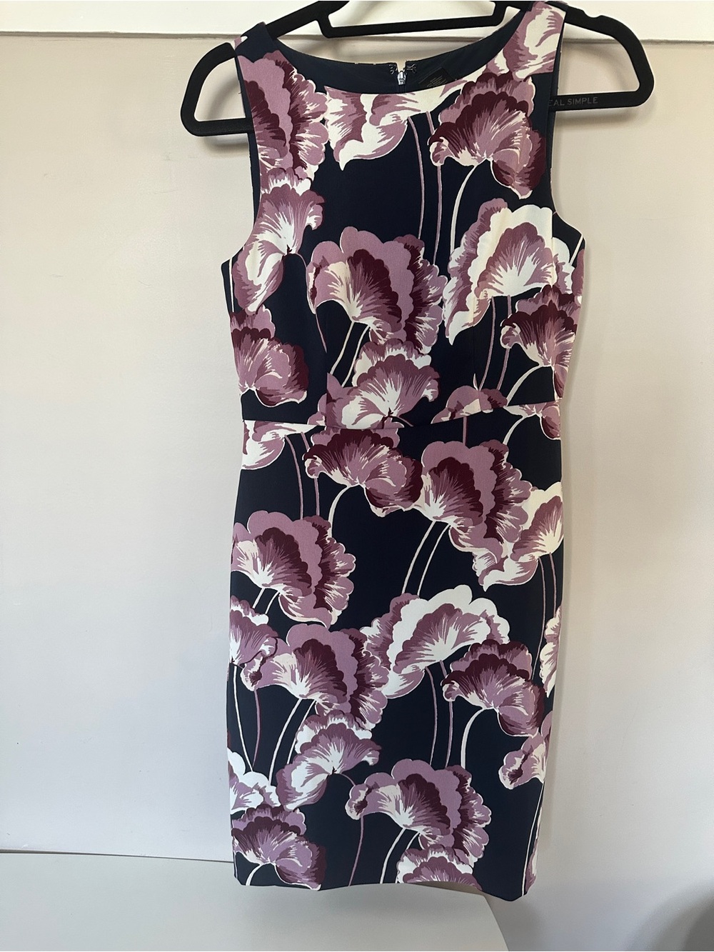 Ann Taylor Sleeveless Navy Floral Sheath Dress